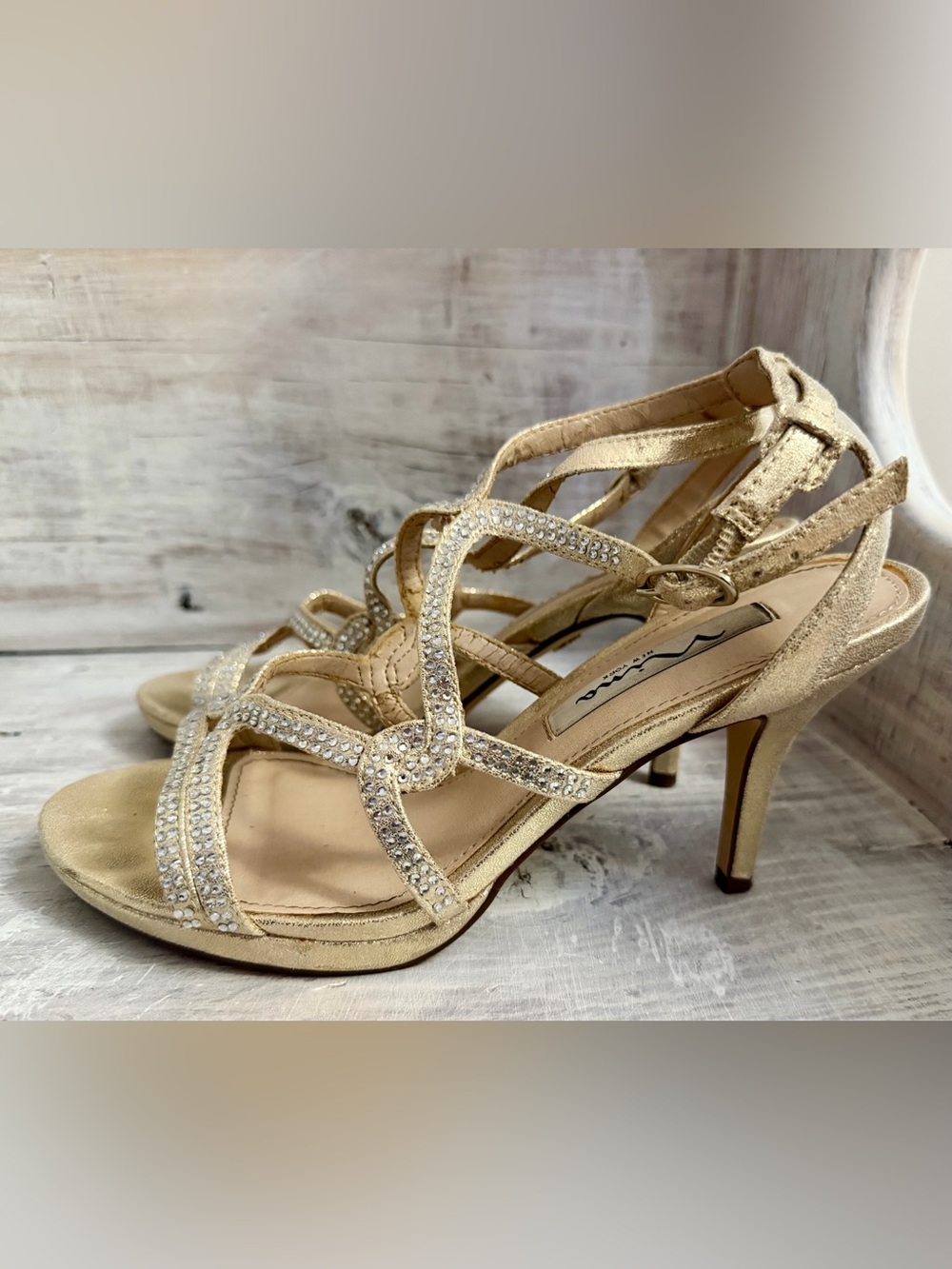 Nina Women's Gold Rhinestone Strappy Dress Sandals